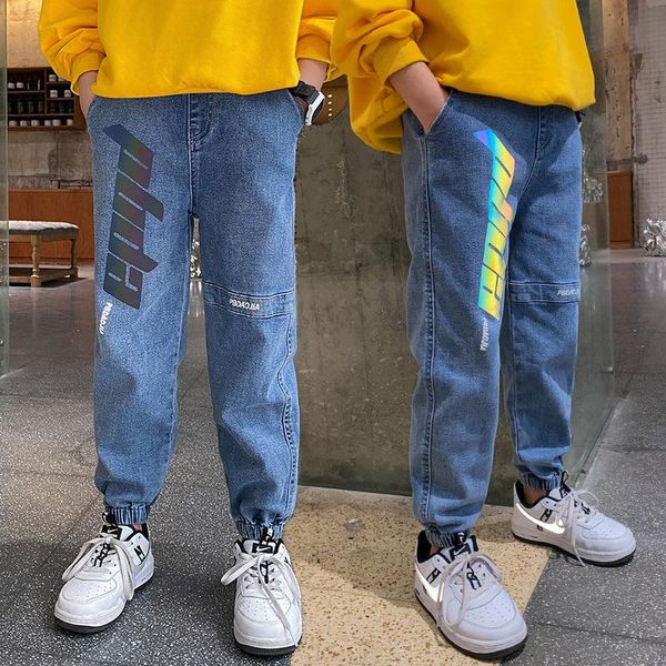 

jeans for boys reflective fashion spring autumn kids casual children's clothes 4 6 8 10 12 14 y, Blue