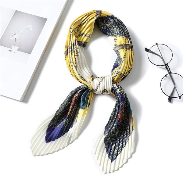 

scarves pleated square satin scarf female headband head silk hair design print bandana accessories fashion neckwear, Blue;gray