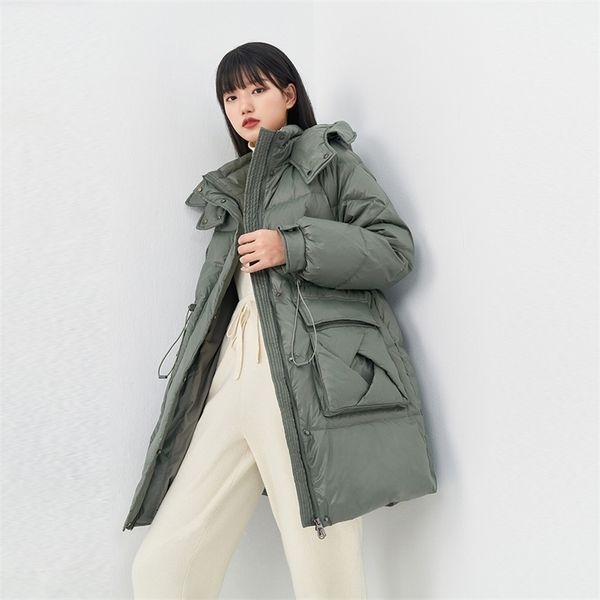 

inman winter double buckle cuff adjustable drawstring belt high stand collar hooded women's down jacket 210922, Black