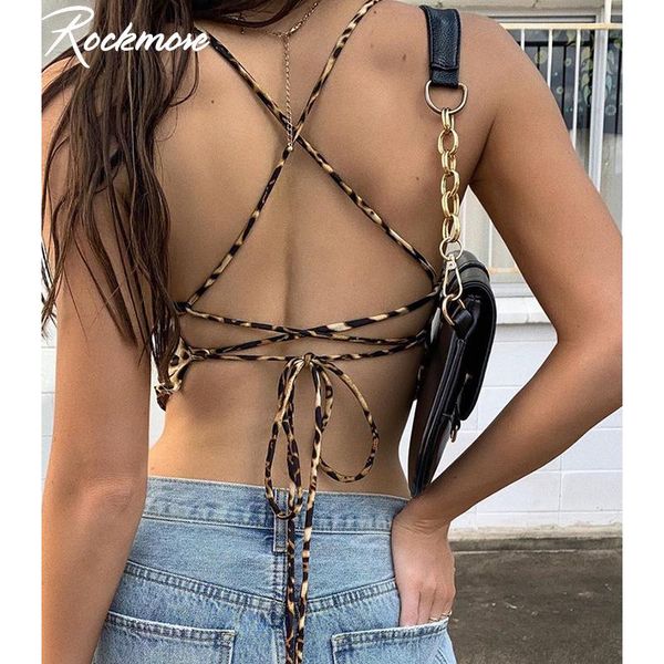 

women's tanks & camis rockmore leopard printed tank women backless bandage crop short streetwear sleeveless vest summer nightc, White