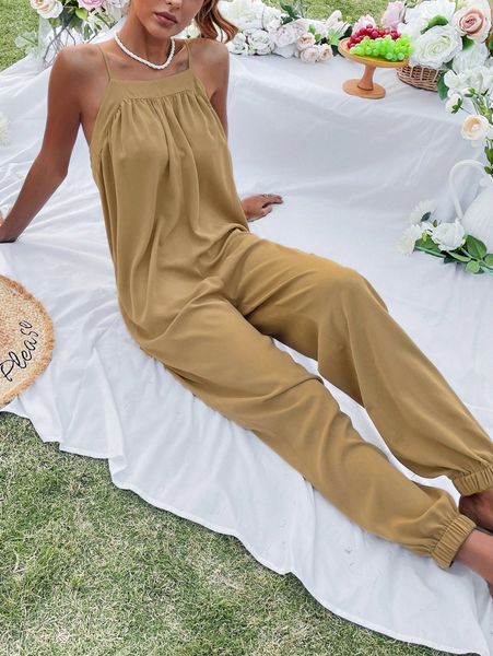 

ruched backless cami jumpsuit x2fy#, White