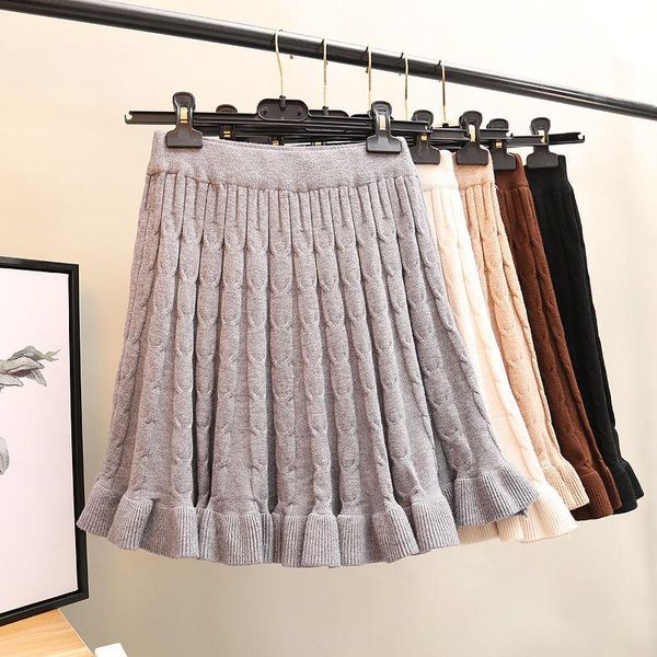 

skirts autumn / winter 2021 high waist knitted mini skirt women's short a-line above knee for women, Black