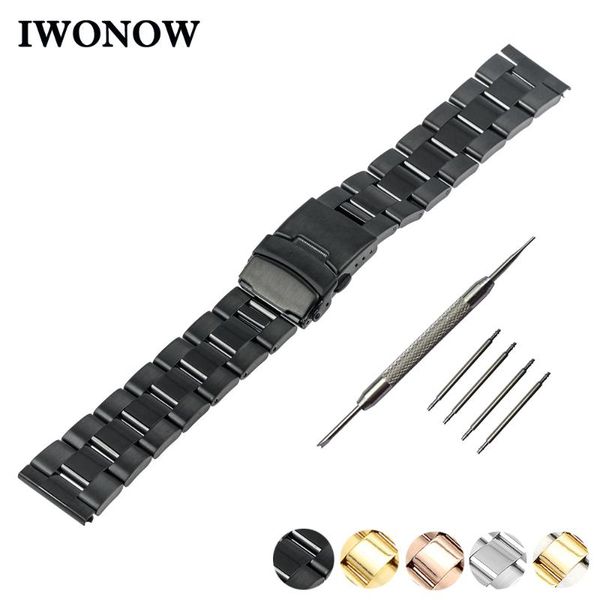 

watch bands stainless steel band 20mm for garmin vivomove safety buckle watchband strap wrist belt bracelet black silver gold, Black;brown