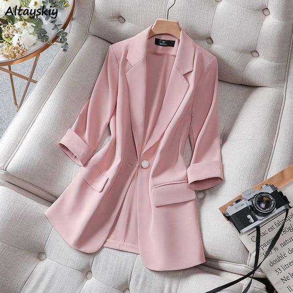 

women's suits & blazers women solid single button plus size -4xl summer thin elegant korean version all-match leisure baggy feminino c, White;black