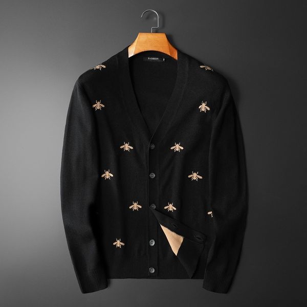 

new men luxury classic embroidered bees spiders knit casual sweaters cardigan asian plug size drake #a144, White;black