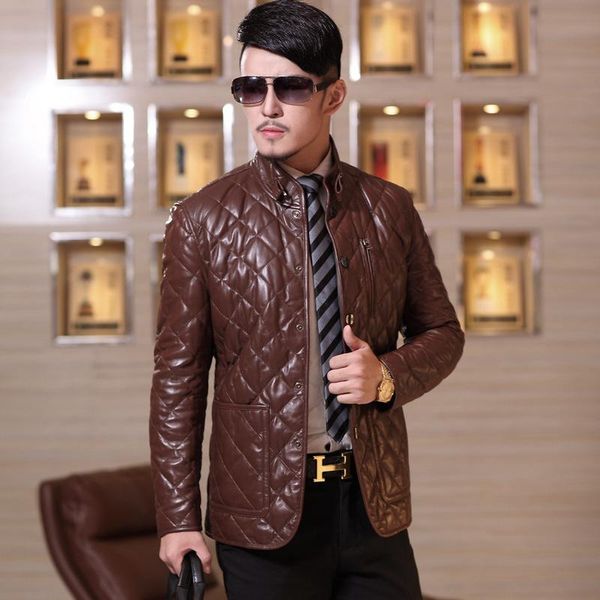 

men's leather & faux genuine jacket autumn winter sheepskin coat for men down casual chaqueta cuero hombre 2021 1yw8703 kj3925, Black