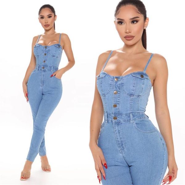 

women's jumpsuits & rompers denim spaghetti strap button women jumpsuit summer european and american casual ladies 's outfits, Black;white
