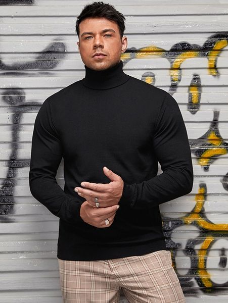 

extended sizes men solid turtleneck sweater w43e#, White;black