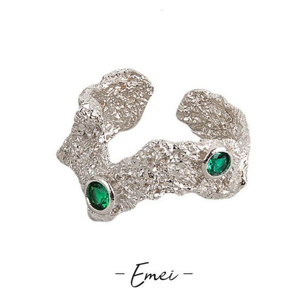 

korean irregular micro inlaid ink green diamond tin foil paper pattern open ring, female indifference hand ornament, Black