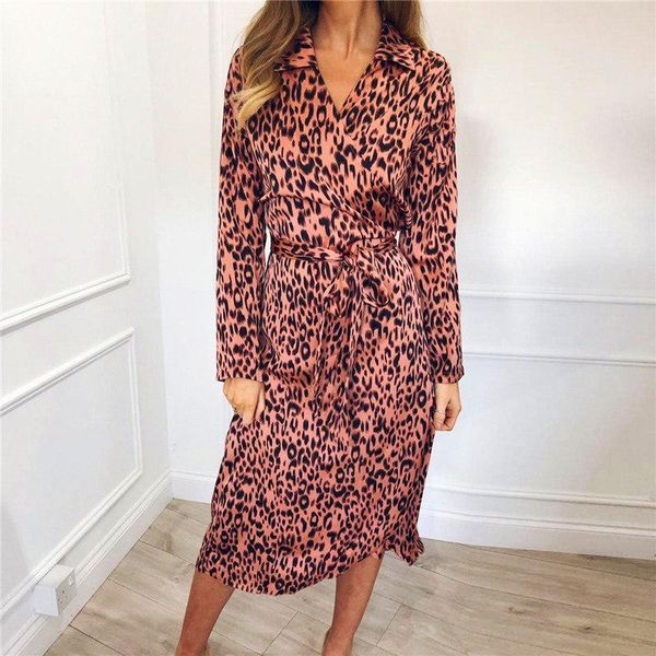 

casual dresses women leopard dress spring autumn 2021 bandage party long vintage sleeve beach sundress vestidos, Black;gray