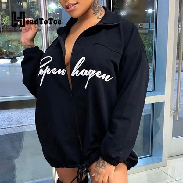 

women's jackets letter print zip closed casual short women fully mouw stand crack loose jacket, Black;brown