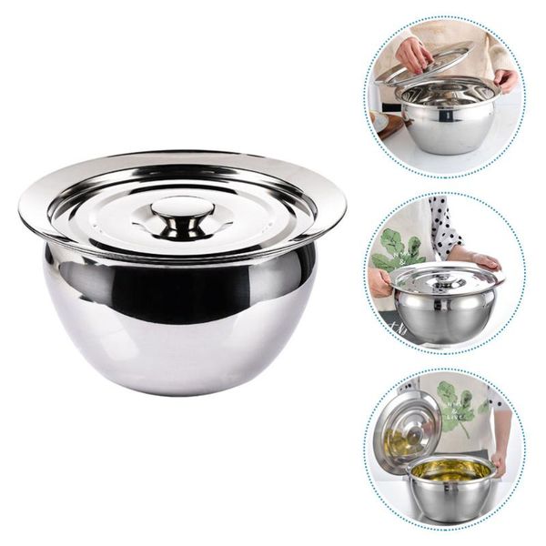 

bowls 1pc practical stainless steel seasoning pot with lid for restaurant (silver)
