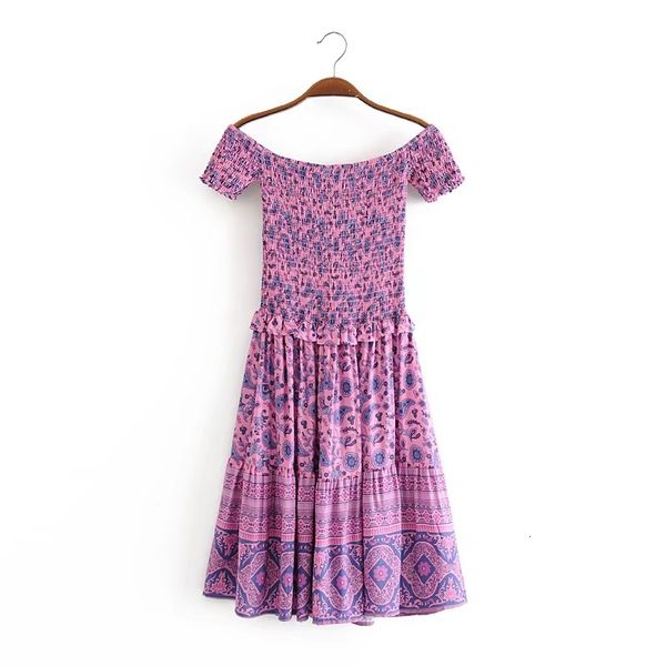 

summer women bohemian body ruched elastic floral print mini dress ethnic spliced wood ears ruffles off the shoulder short dresses, Black;gray