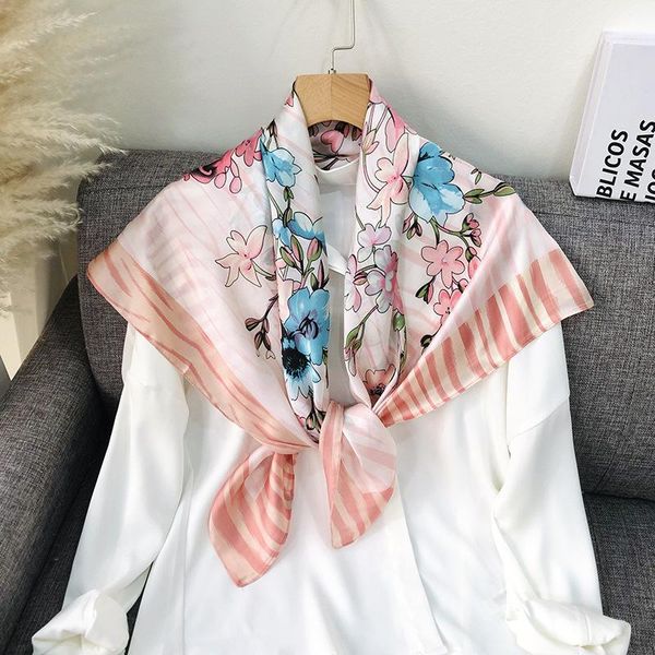 

scarves 2021 design print square silk scarf women neck hair hijab shawl wrap foulard bandana female neckerchief spring, Blue;gray