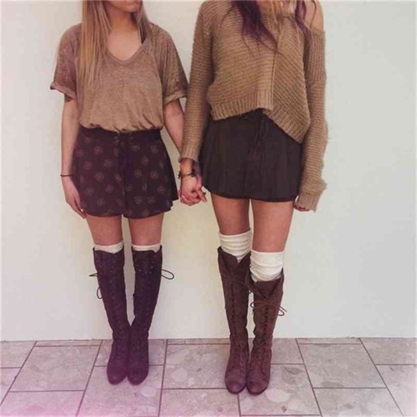 

boots classic low heel grey black leather cowboy women retro autumn winter lace up knee high shoes woman botas mujer l932