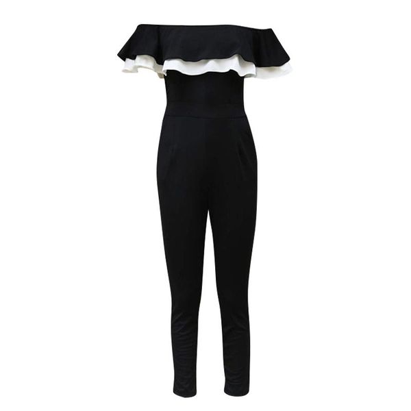 

women's jumpsuits & rompers fashion bodysuit strapless slim short sleeve ruffled jumpsuit body femme combinaison, Black;white