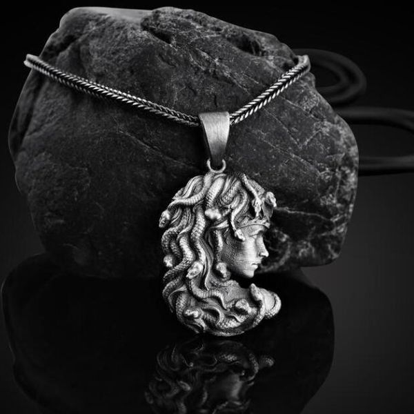

greek mythology snake hair medusa neutral necklace nordic ins tag long pendant sweater chain, Silver