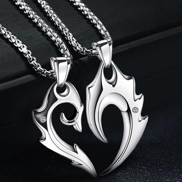 

chains hip hop wolf tooth necklace for two couple men women vintage cute gothic alien halloween jewelry punk aesthetic christmas gift, Silver