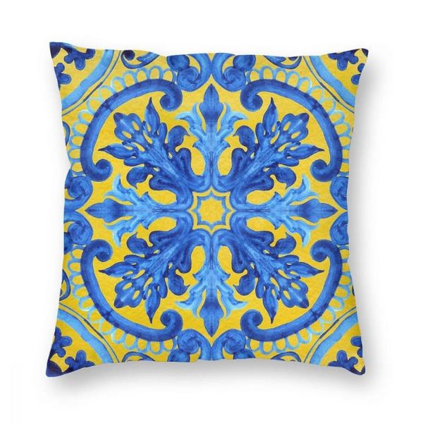 Almofada/travesseiro decorativo português azulejo telhas quadradas estacas de poliéster decorativo azul delft porcelana