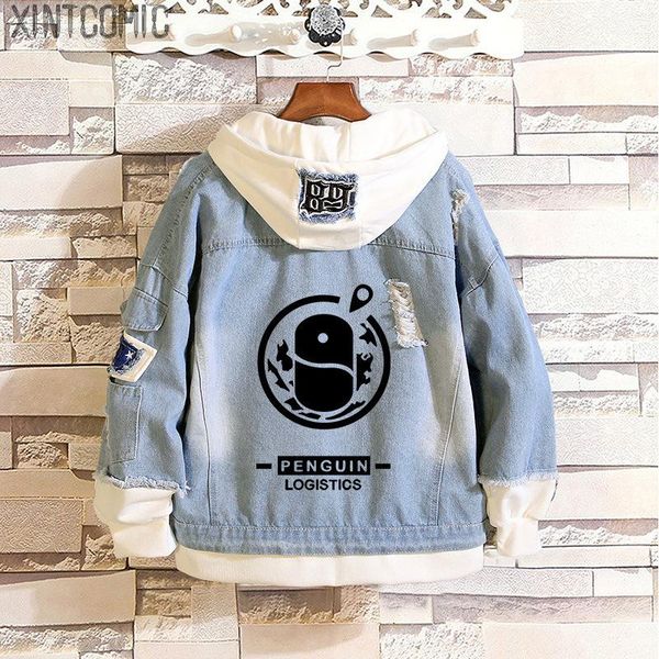 

men's hoodies & sweatshirts anime arknights denim jacket autumn and winter jeans men women coat fake two casual punk sweatshirt hoodie, Black