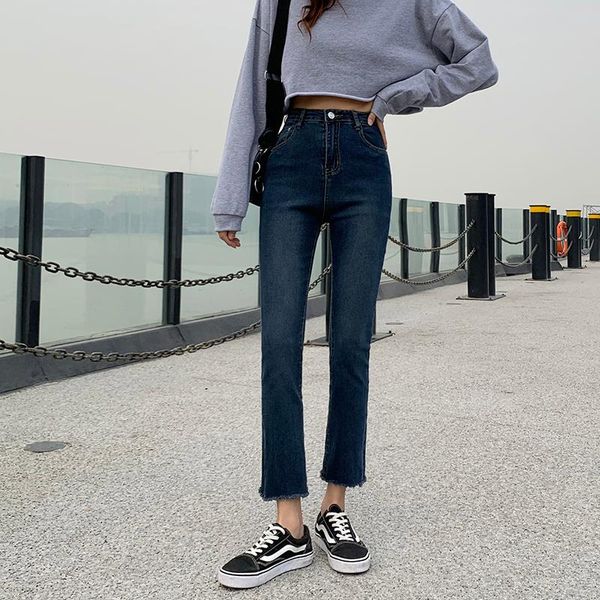 

women's jeans ailegogo high waist women retro blue washed denim pants streetwear female ankle length ripped vintage ladies trousers