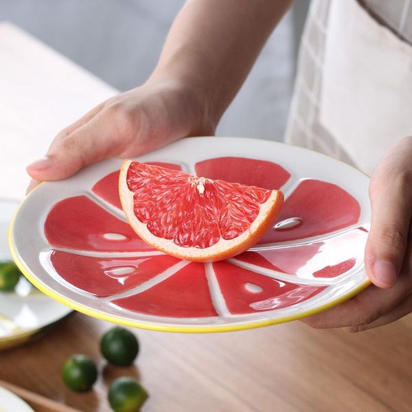 

dishes & plates 8 inch fruit ceramica plate creative japanese children's ceramic main dish hand-painted watermelon pineapple tableware
