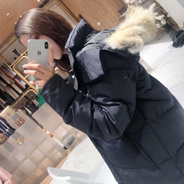

winter women's casual classic fashion real wolf fur down et with good quality zipper windproof outdoor long sleeve thick warm pocket, Black