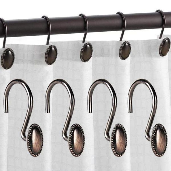 

bath accessory set 12pcs shower curtain hooks retro rust-resistant round decorative for bathroom brown