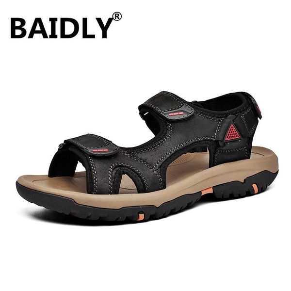 

sandals summer men genuine leather casual shoes outdoor for roman beach plus size, Black