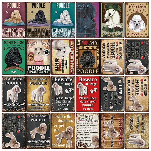 

dogs rules warning overly affectionate poodle on duty metal sign home decor bar wall art painting 20*30 cm size dg-7