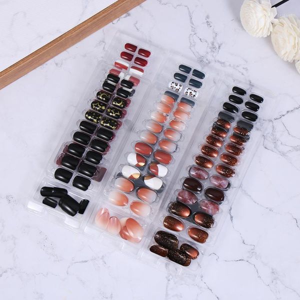 

30pcs full cover nail tips false nails leopard pattern detachable women's fashion wearable bright galaxy art manicure tool1, Red;gold