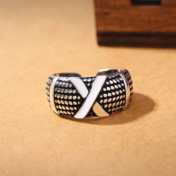Antiker Silber-Kreuz-Ring, Band, Finger, geometrisches Muster, offen, verstellbar, Ringe für Herren und Damen, Modeschmuck, Will und Sandy