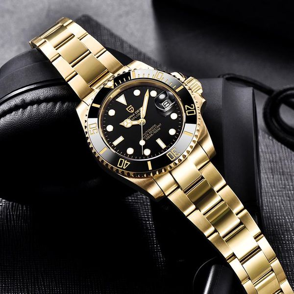

wristwatches 40mm pagani design men's hanical watch sapphire stainl steel gold case waterproof busin men rgio masculino, Slivery;brown