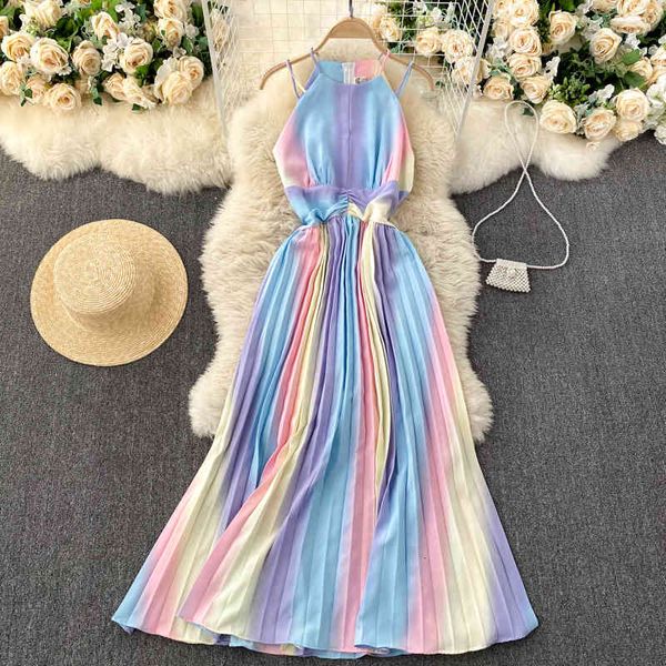 

dresses women beach sling long summer off-shoulder sleeveless a line korean print casual vacation, Black;gray
