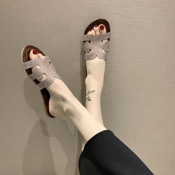 

slippers fashion women's flip flops 2021 head comfortable open toe sandals flat shoes casual female for women, Black