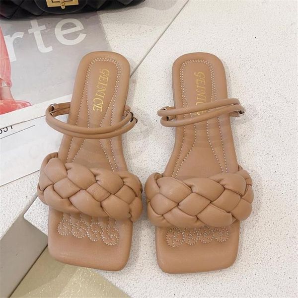 

slippers women flats platform sandals summer rome woman slides shoes yellow fashion braided low heel 2021, Black