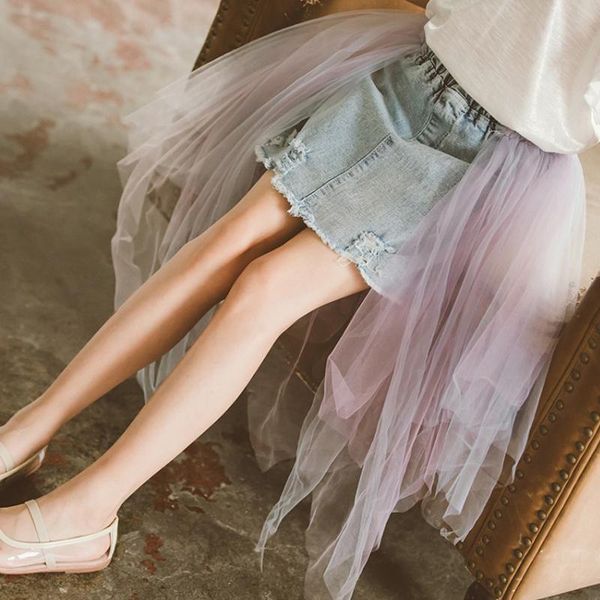 

skirts summer children tutu skirt for girls jean dance pettiskirts with long tail tulle clothing girl, Blue