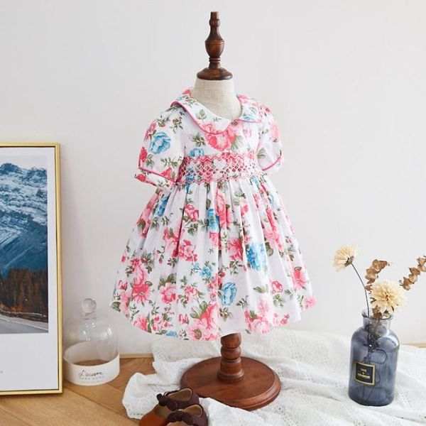 

miayii baby girls clothes handmade smock short sleeve print children infant boutique sweet cute dresses for girl a217 girl's, Red;yellow