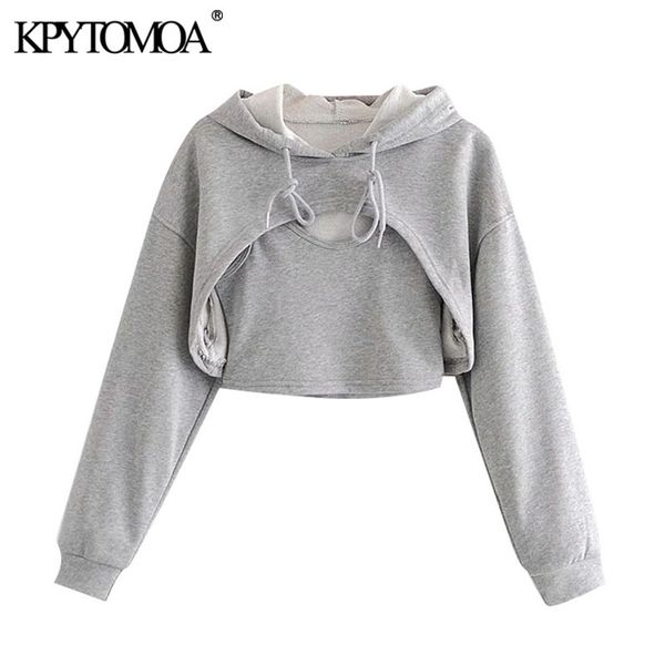 

women fashion two pieces sets cropped hoodies sweatshirts vintage long sleeve asymmetric female pullovers chic 210416, Black