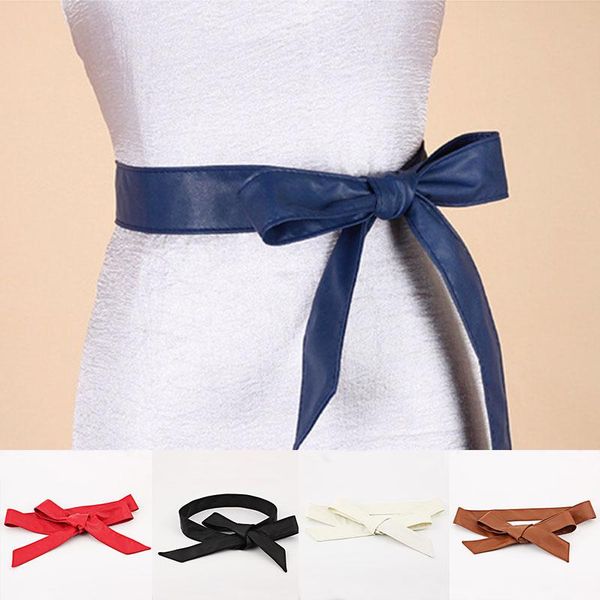

belts women around waist belt super long soft pu leather solid color tie cummerbund lace-up bowknot wrap simply classic dress, Black;brown