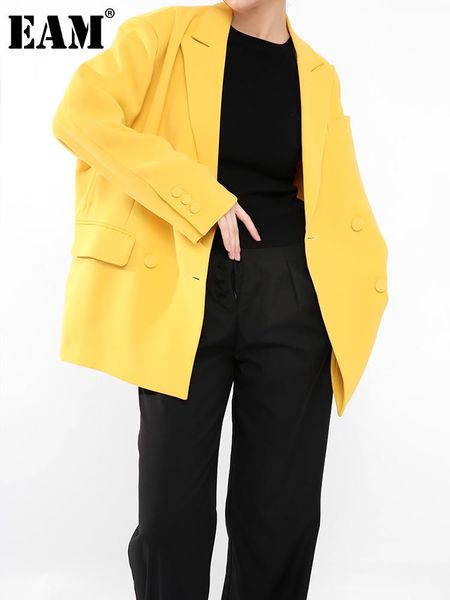

women's suits & blazers [eam] women yellow long big size blazer lapel sleeve loose fit jacket fashion tide spring autumn 2021 1de013307, White;black