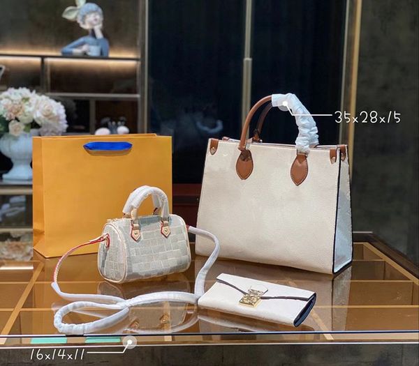 

3pc luxurys designers women fashion totes handbags cross body shoulder bags combination famous classic flower brown capacity portable day ba