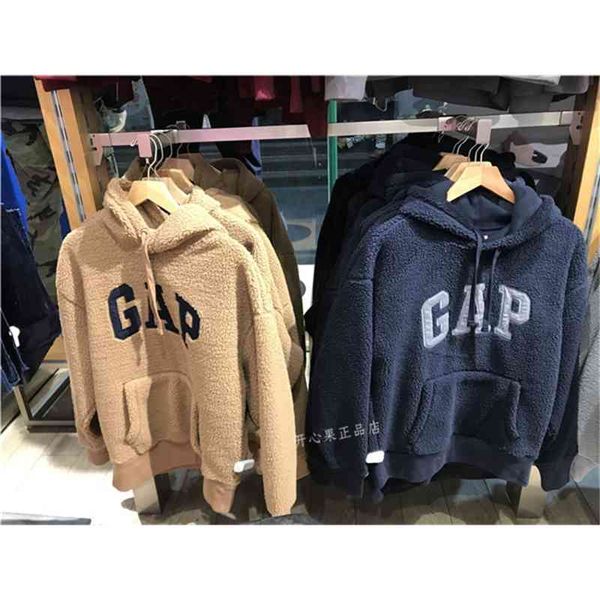 

brand hoodie gap men's and women's imitation cashmere loose sports sweater 656141 autumn winter 2021 new couple's wear, Black