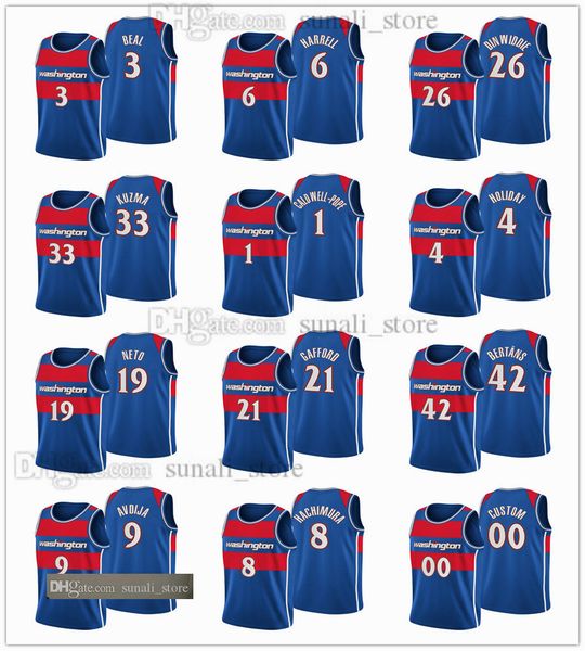 

75th anniversary 2022 city blue basketball jerseys bradley 3 beal spencer dinwiddie davis bertans kyle kuzma caldwell-pope montrezl harrell, Black;red