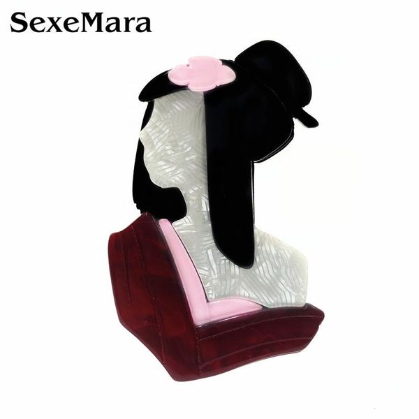 

pins, brooches sexemara arrival acrylic japenese girl brooch pin for women ethnic style resin fashion broche female dress accessories gift, Gray