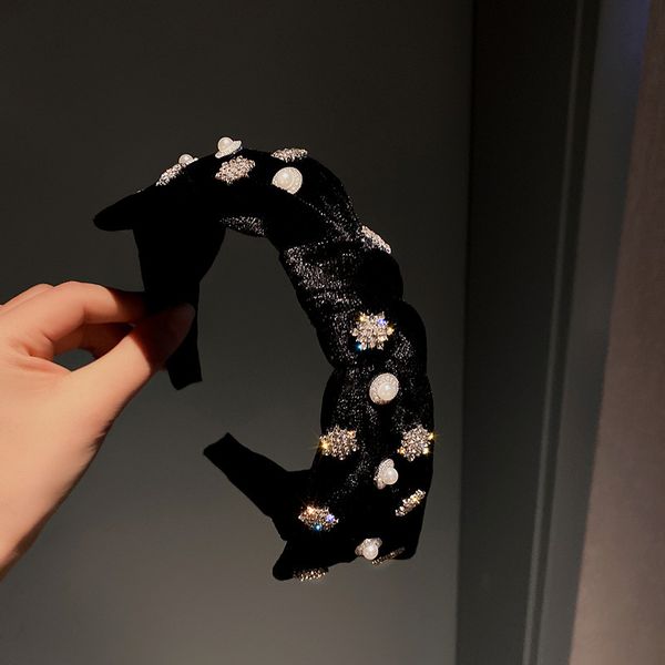 

royal style snowflake pearl diamond bow tie hairband design, Golden;silver