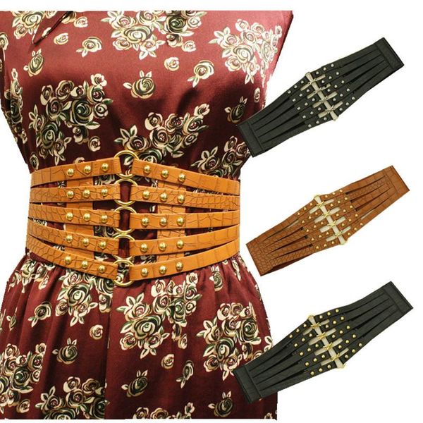 

belts punk personality full rivet super wide ladies decoration elastic waist version corset elegant matching dress girdle, Black;brown