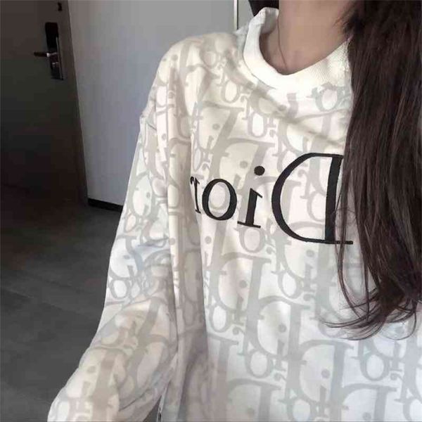 

70% outlet online cashmere sweater women's autumn and winter new fashion versatile student leisure sports couple dr printed long sleeve, White
