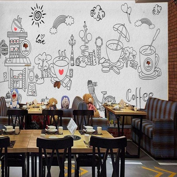 

wallpapers drop wallpaper 3d hand painted milk shop coffee cake restaurant background decorative custom mural