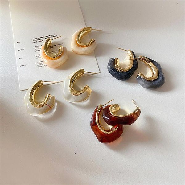 

hoop & huggie 2021 japan korean acetic acid acrylic resin irregular earrings for women fashion jewelry vintage c shape pendiente brincos, Golden;silver